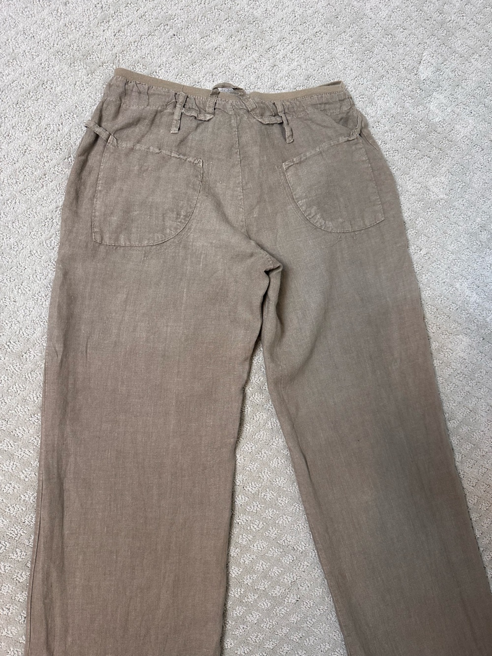 Sz S Zinka Italy linen wide leg pants taupe brown tan pockets drawstring - Picture 6 of 9